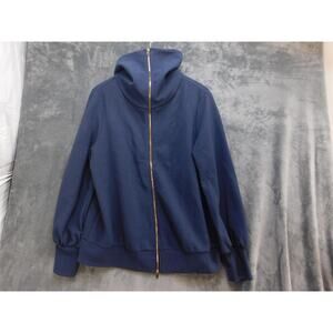 Caracilia Hoodie Womens M Blue Full Zip High Neck Balloon Sleeve Knit Pockets